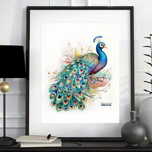 Peacock Bird Watercolor Oil‎ Painting Fantasy Art Print